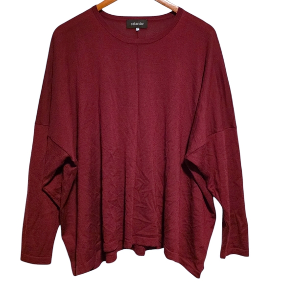 Eskandar A-Line Drop Shoulder Crewneck Sweater in Burgundy OS - Picture 1 of 3